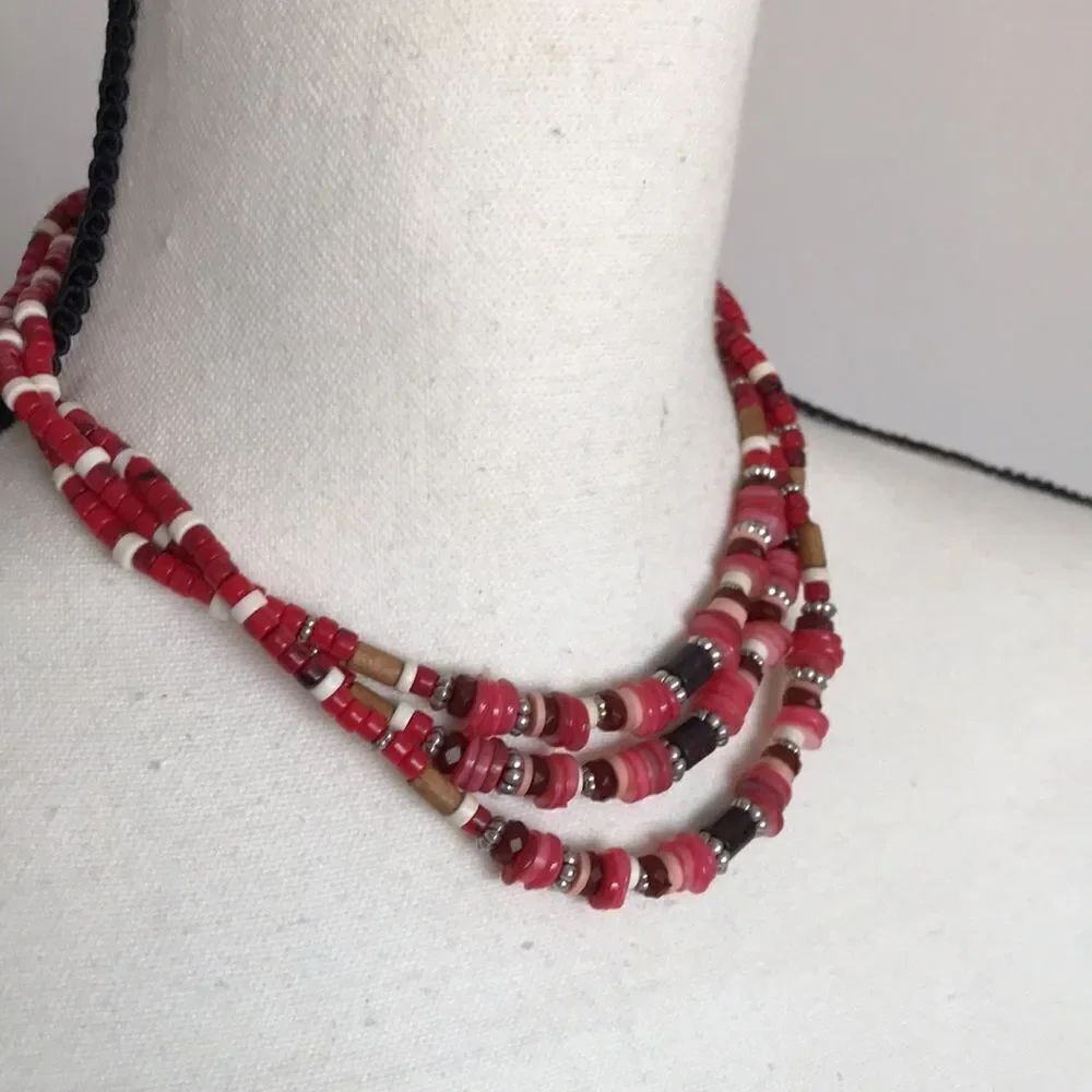 Free People Red Triple Layer Necklace.